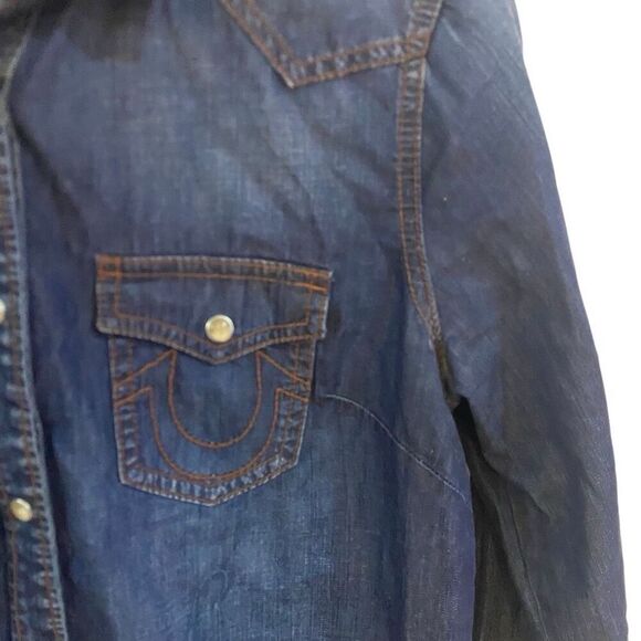 True Religion pearl snap button down jean shirt small - Picture 4 of 5